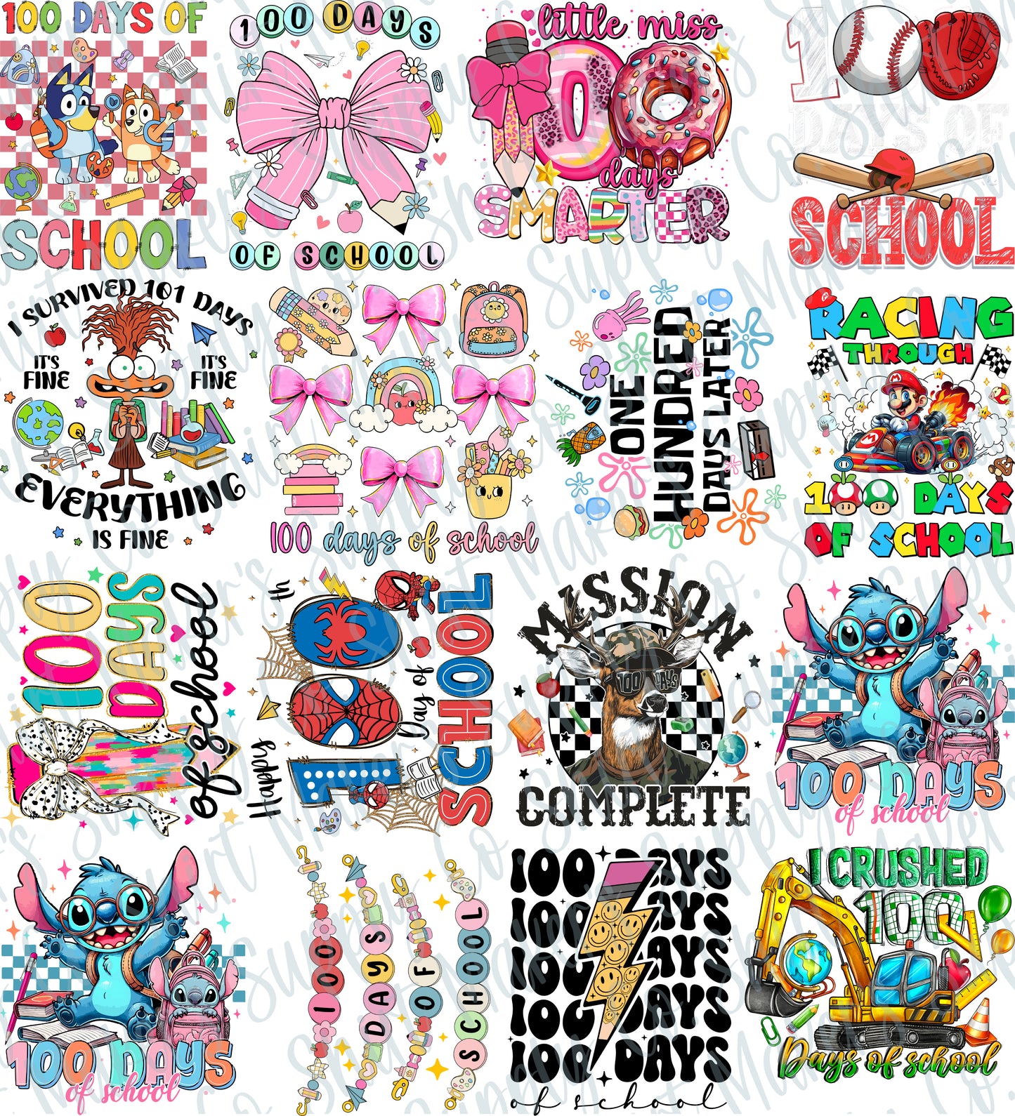 Kids 100 days of school DTF Gang Sheet