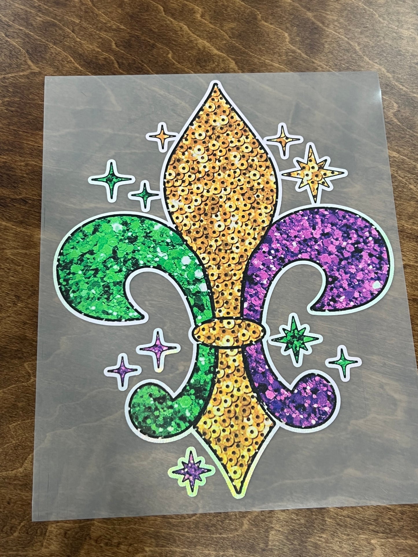 Fleur De Lis Faux Sequin Mardi Gras Holographic Twill Transfer
