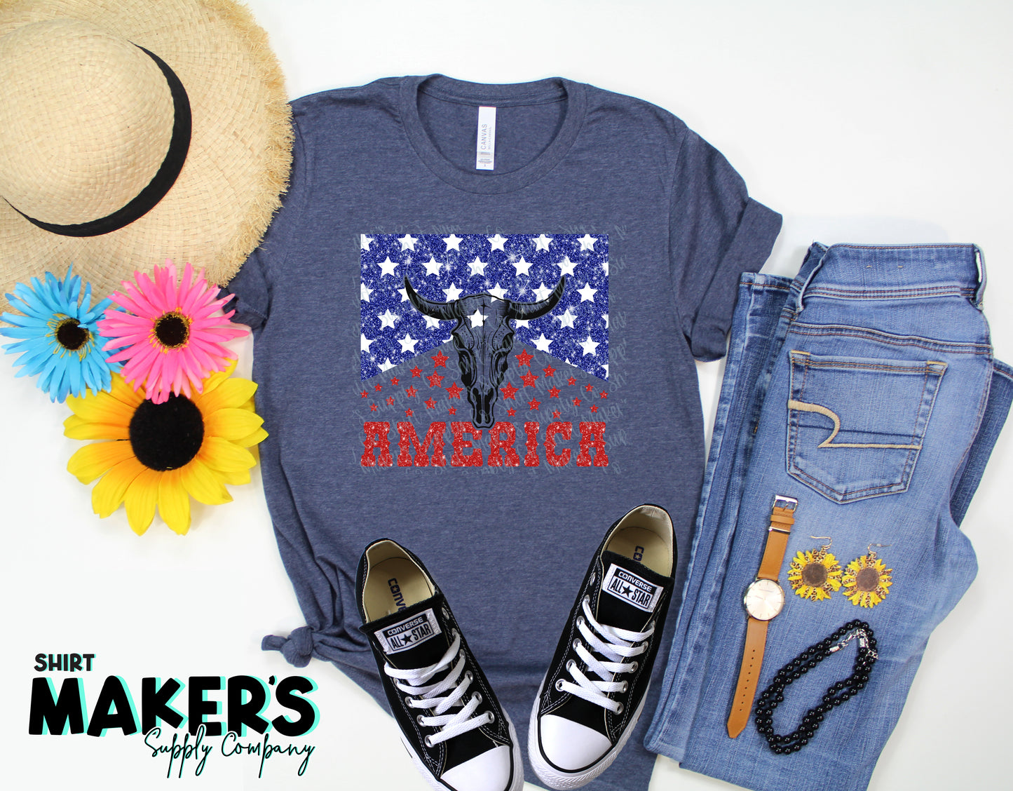 America Western Cow Skull DTF or Sublimation Transfer