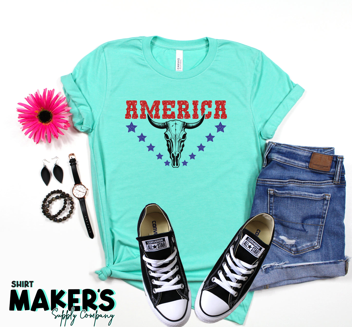 America Western Cow Skull #2 DTF or Sublimation Transfer