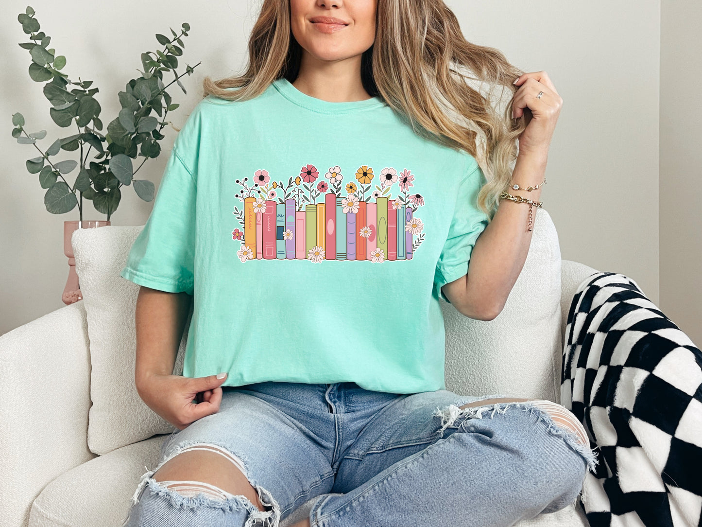 Floral Books Comfort Colors Tee