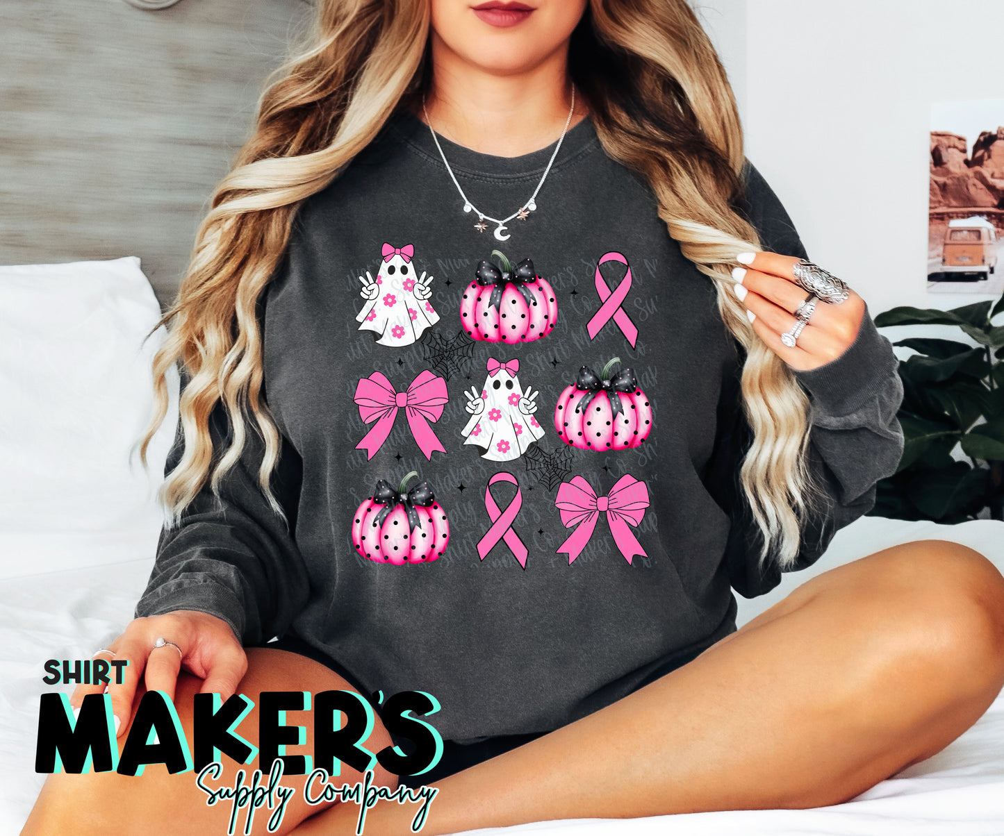 Breast Cancer Halloween Bows DTF or Sublimation Transfer