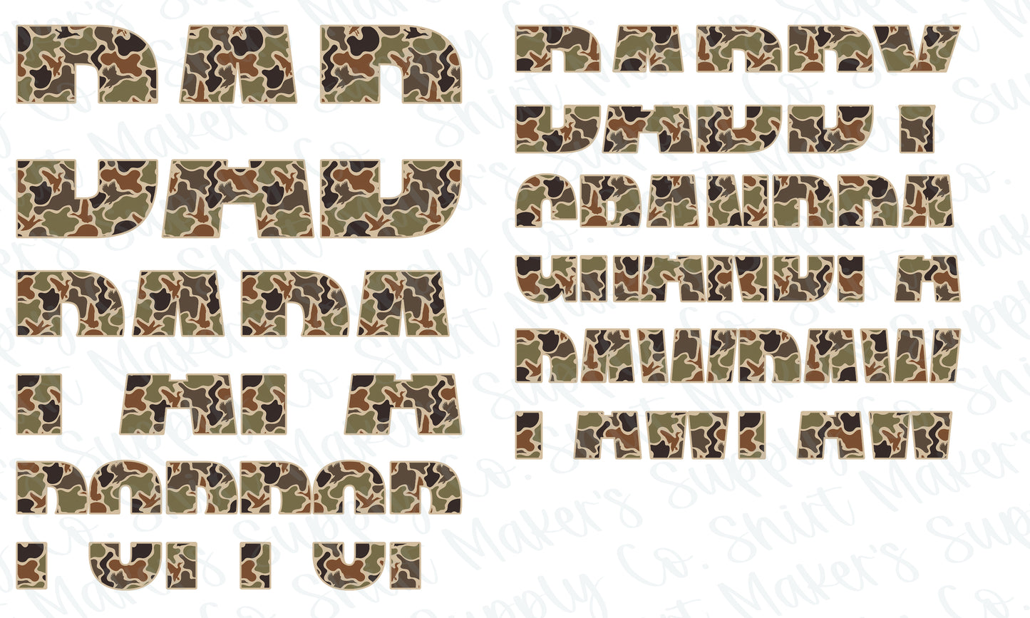 Camo Father's Day Names DTF Gang Sheet