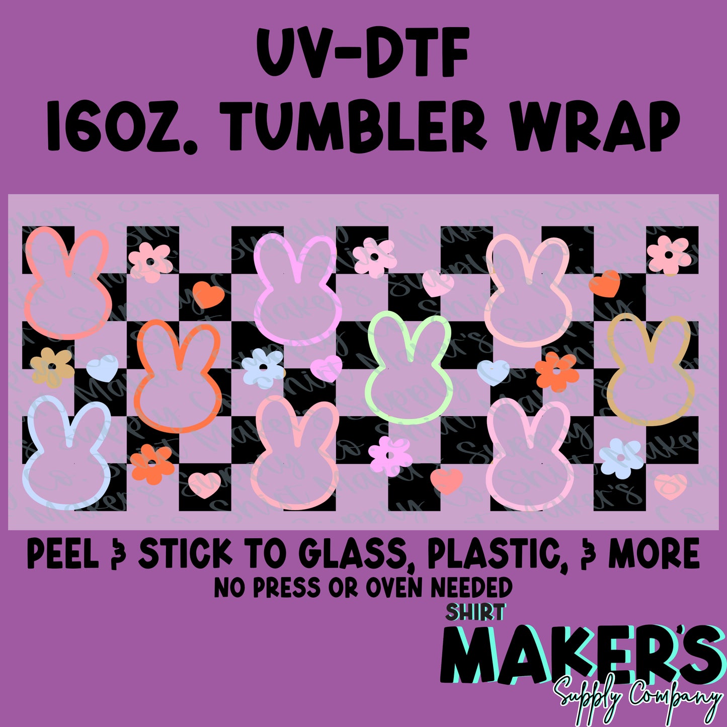 16oz. UV-DTF Easter Bunny Checker