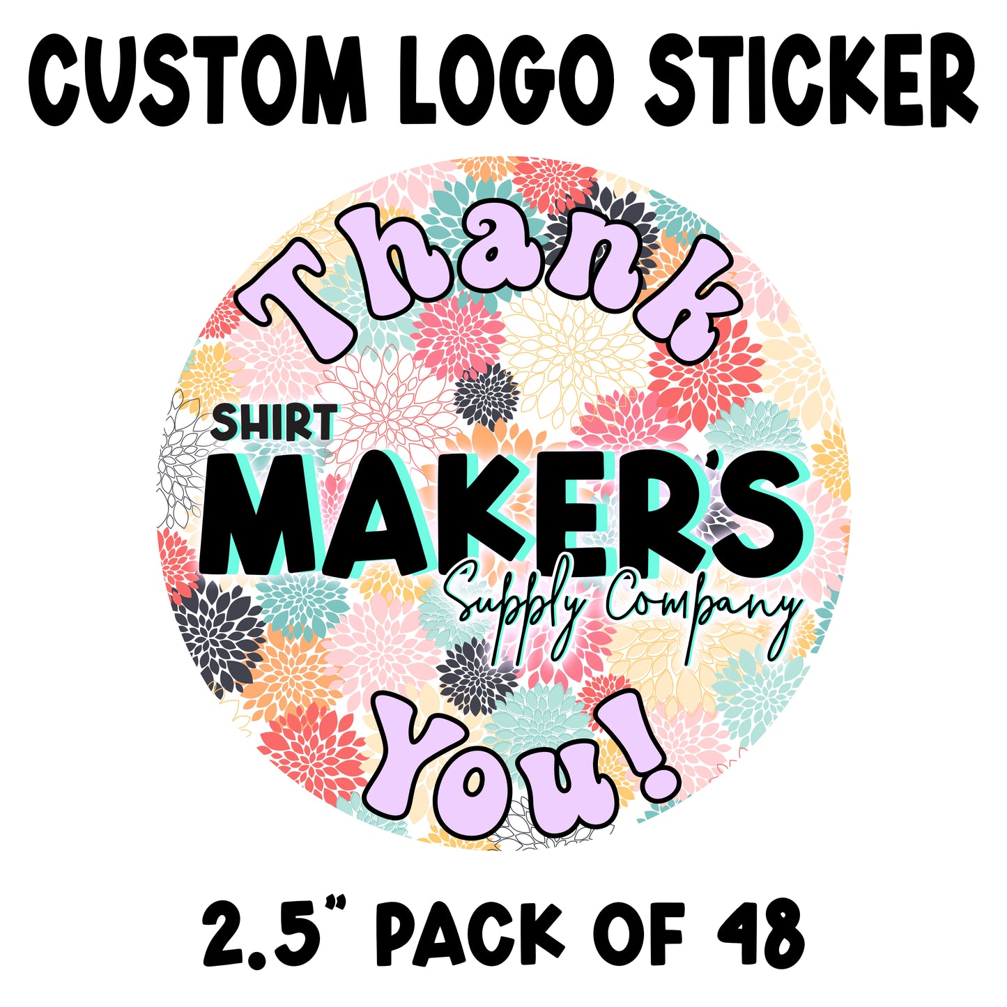 Retro Groovy Thank You Custom Logo Stickers Sheet of 48