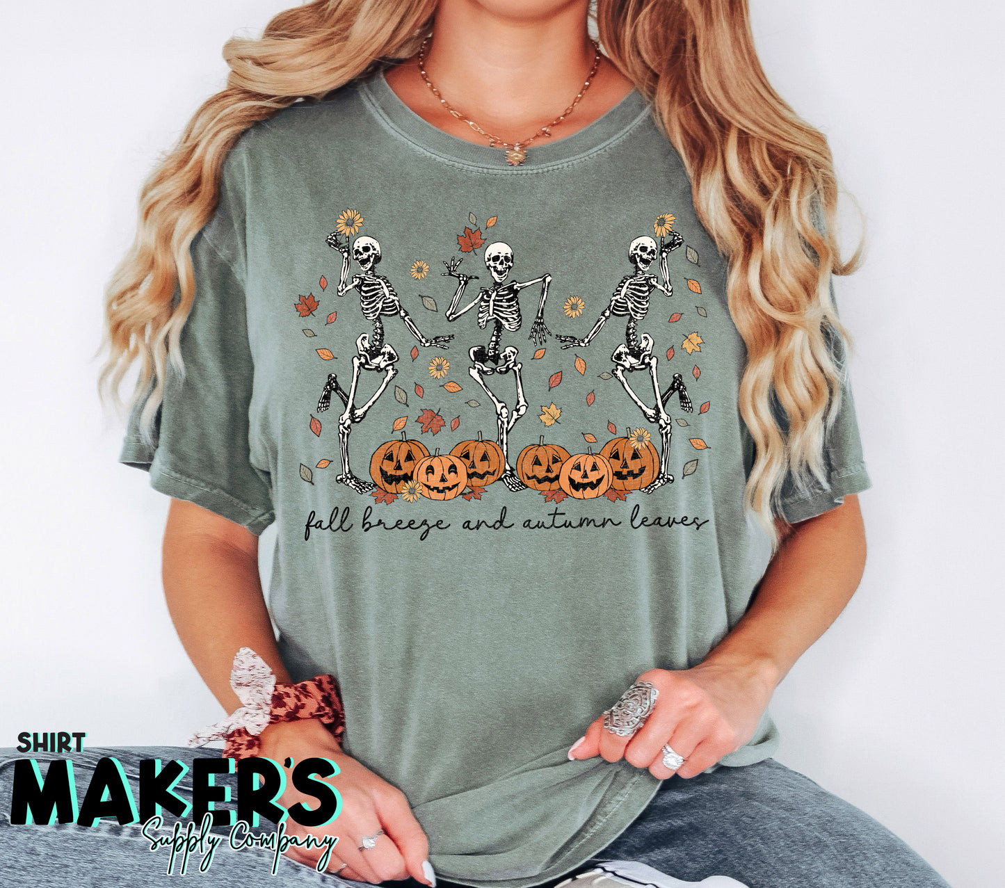 Fall Breeze and Pumpkins Please Skeletons DTF or Sublimation Transfer