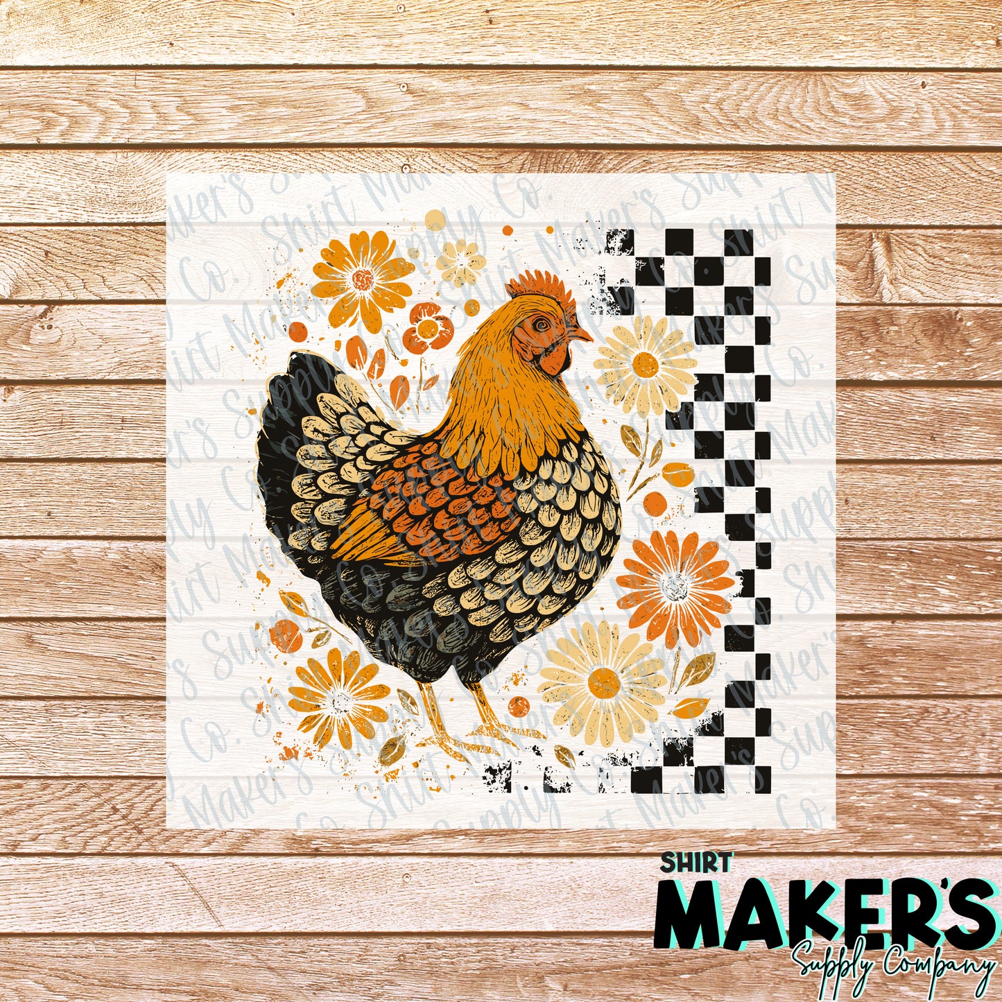 Fall Chicken Black Checker DTF or Sublimation Transfer