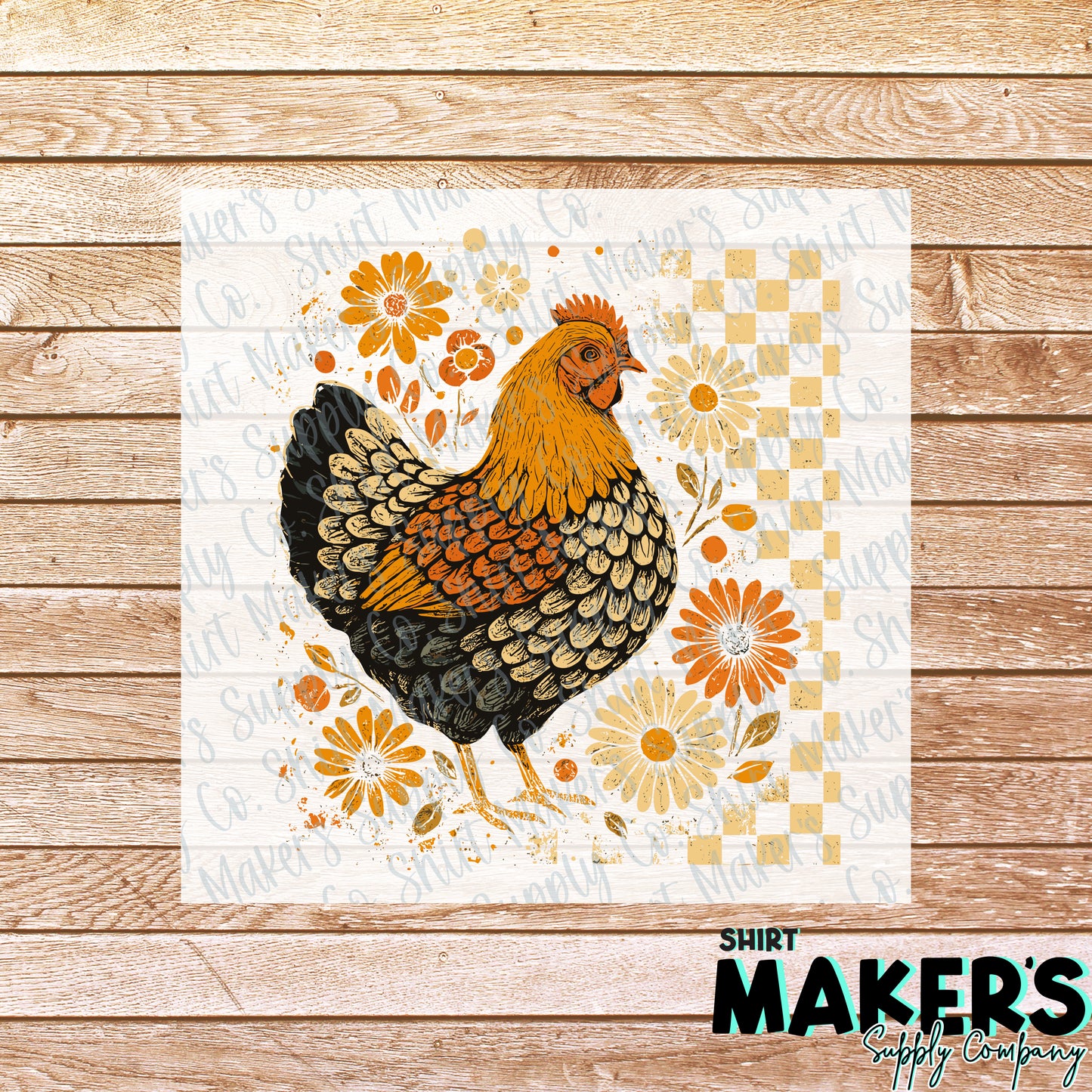 Fall Chicken Tan Checker DTF or Sublimation Transfer