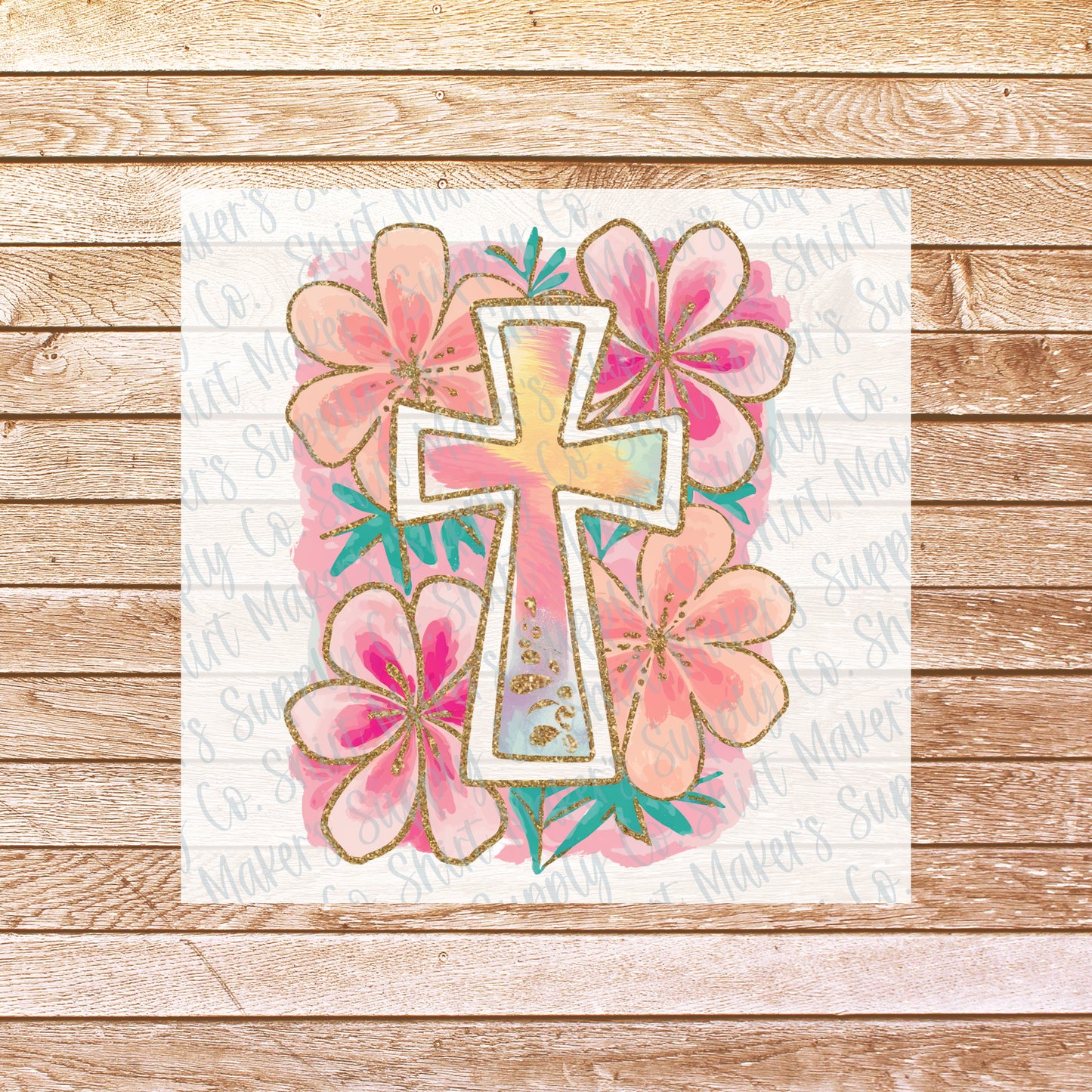 Floral Cross Christian DTF or Sublimation Transfer