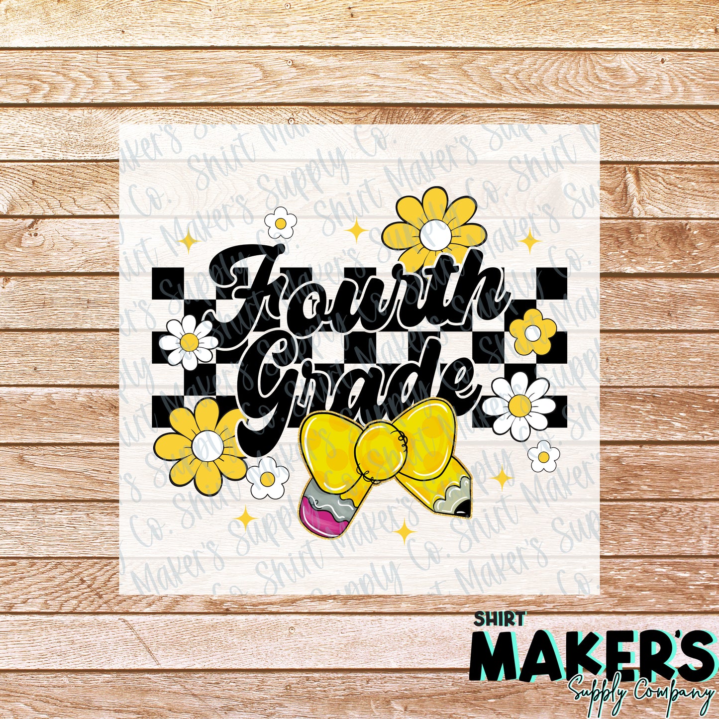 4th Grade Floral Checker DTF or Sublimation Transfer