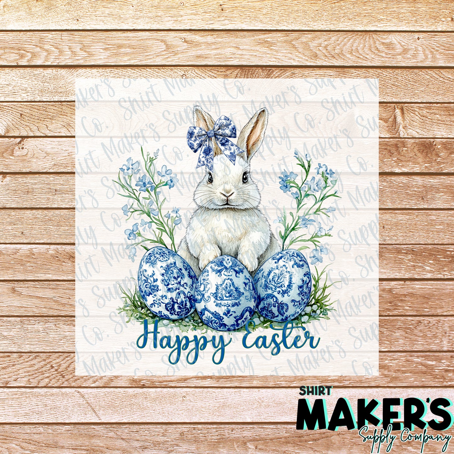 Happy Easter Blue Bunny DTF or Sublimation Transfer