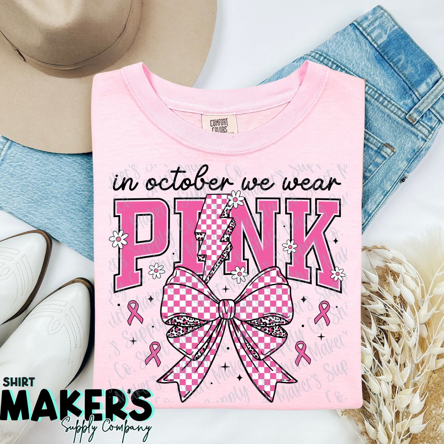 In October, We Wear Pink Bow DTF or Sublimation Transfer