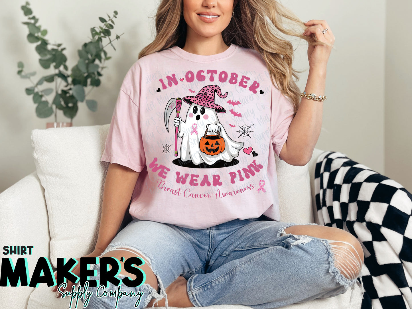 In October, We Wear Pink Halloween DTF or Sublimation Transfer