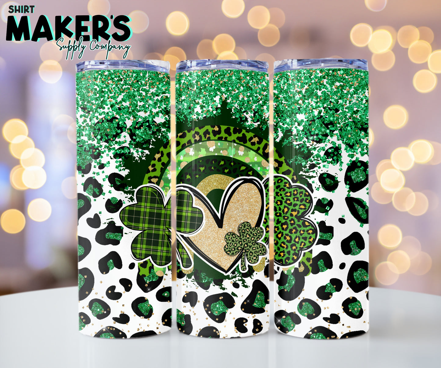 20oz. Leopard Green Glitter St. Patrick's Day Tumbler Wrap