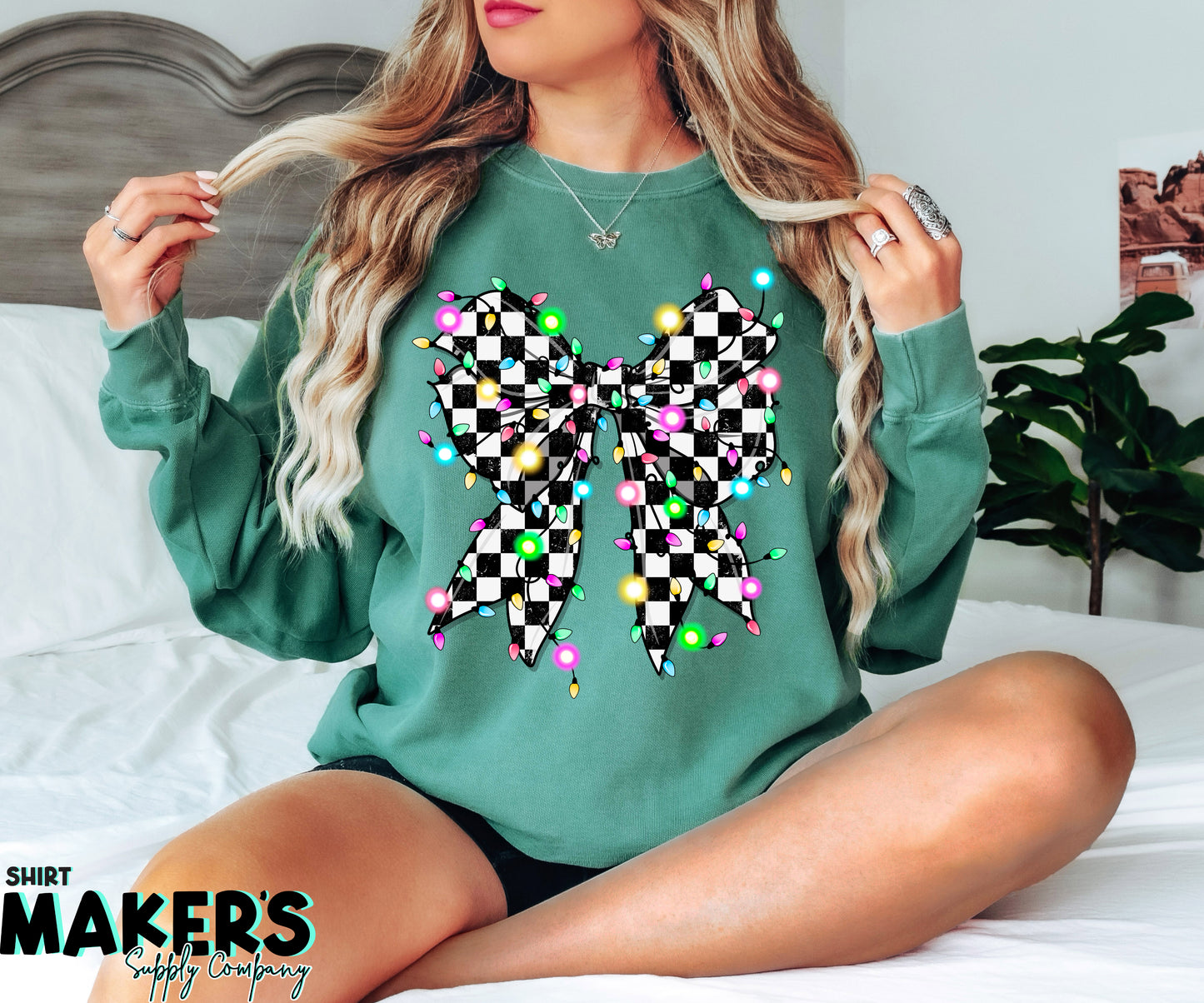 Christmas Light Bow DTF or Sublimation Transfer