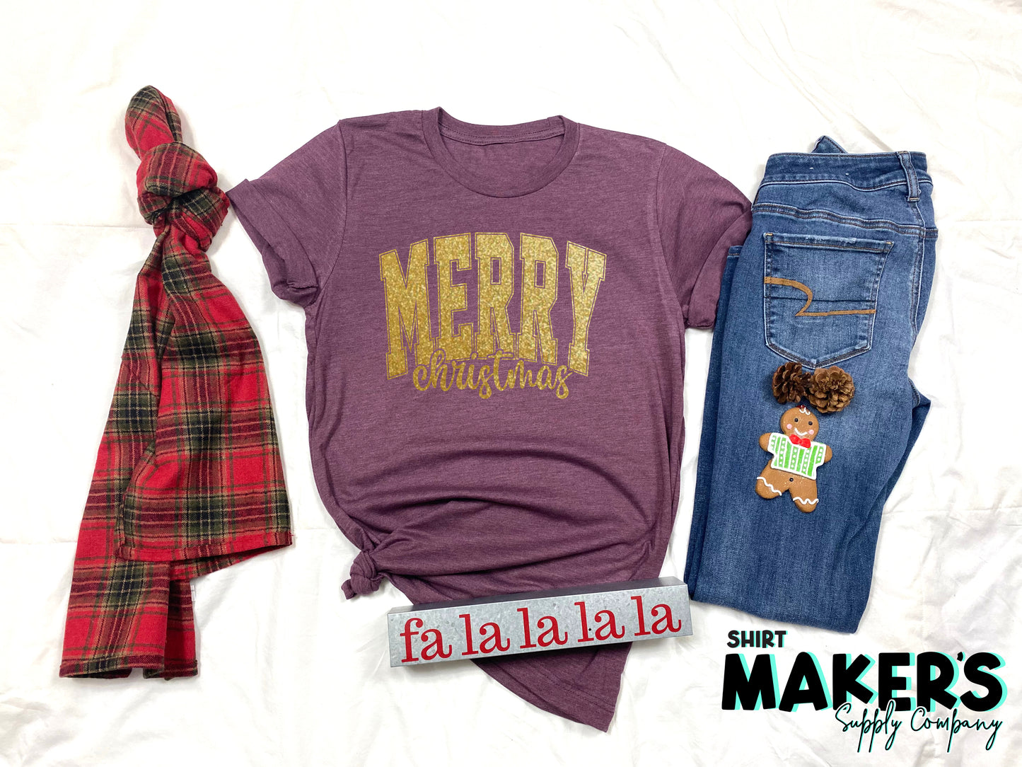 Merry Christmas Gold Metallic Screen Print Transfer