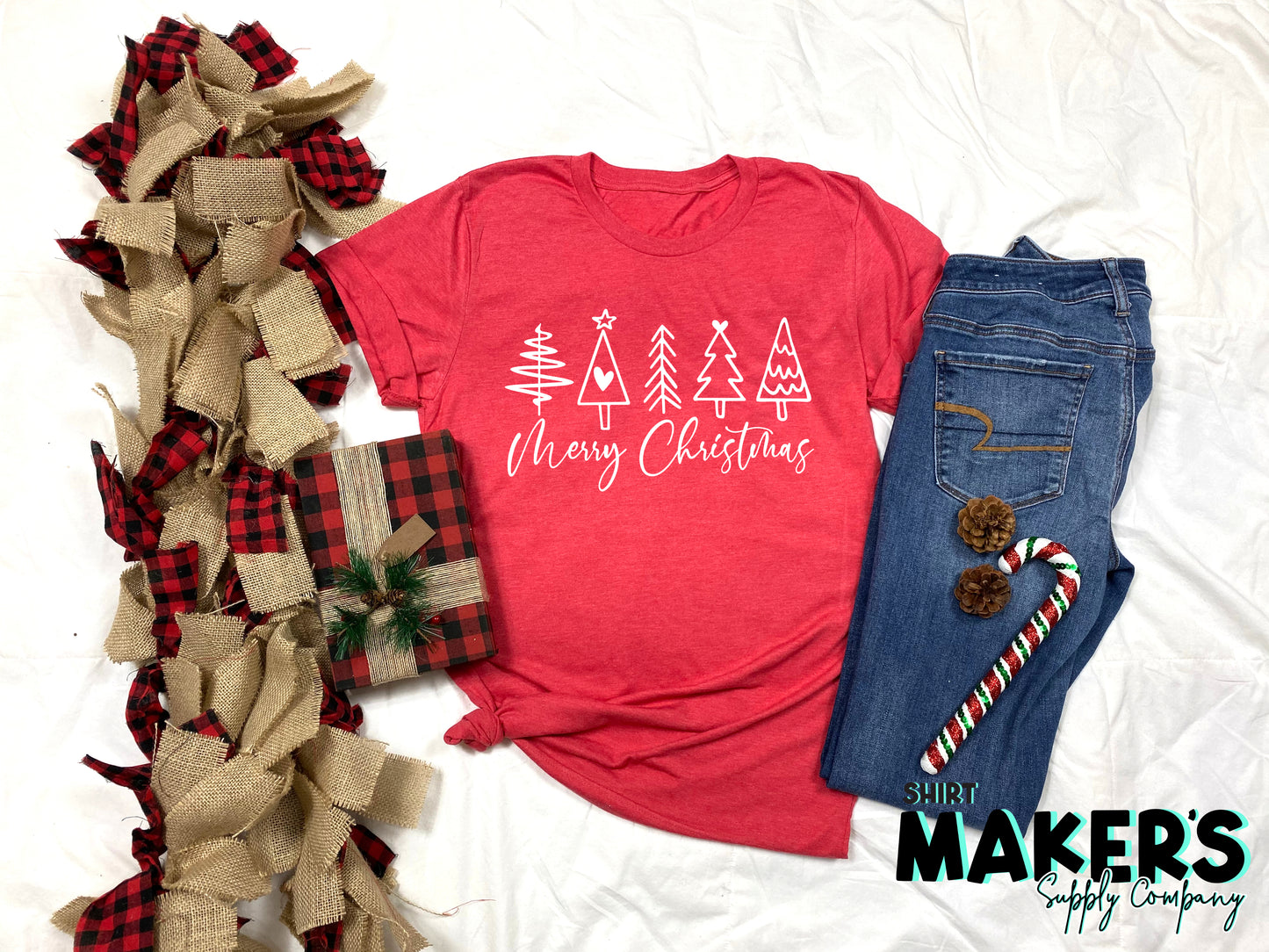 Merry Christmas Trees Screen Print Transfer