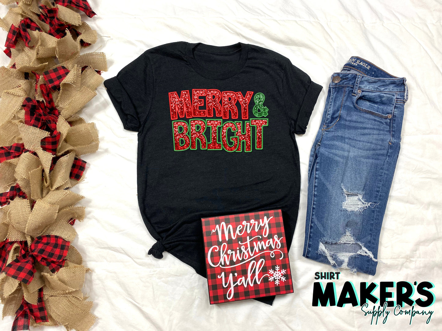 Merry and Bright Faux Sequin Screen Print Transfer