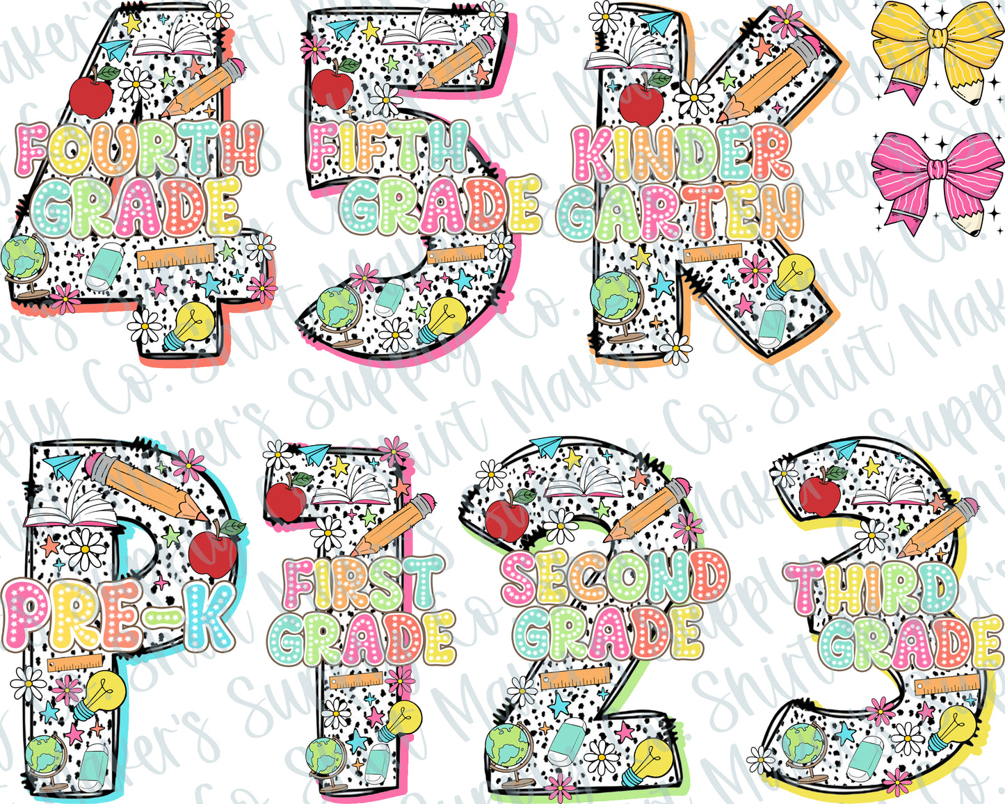 Grade Numbers Back to School DTF Gang Sheet