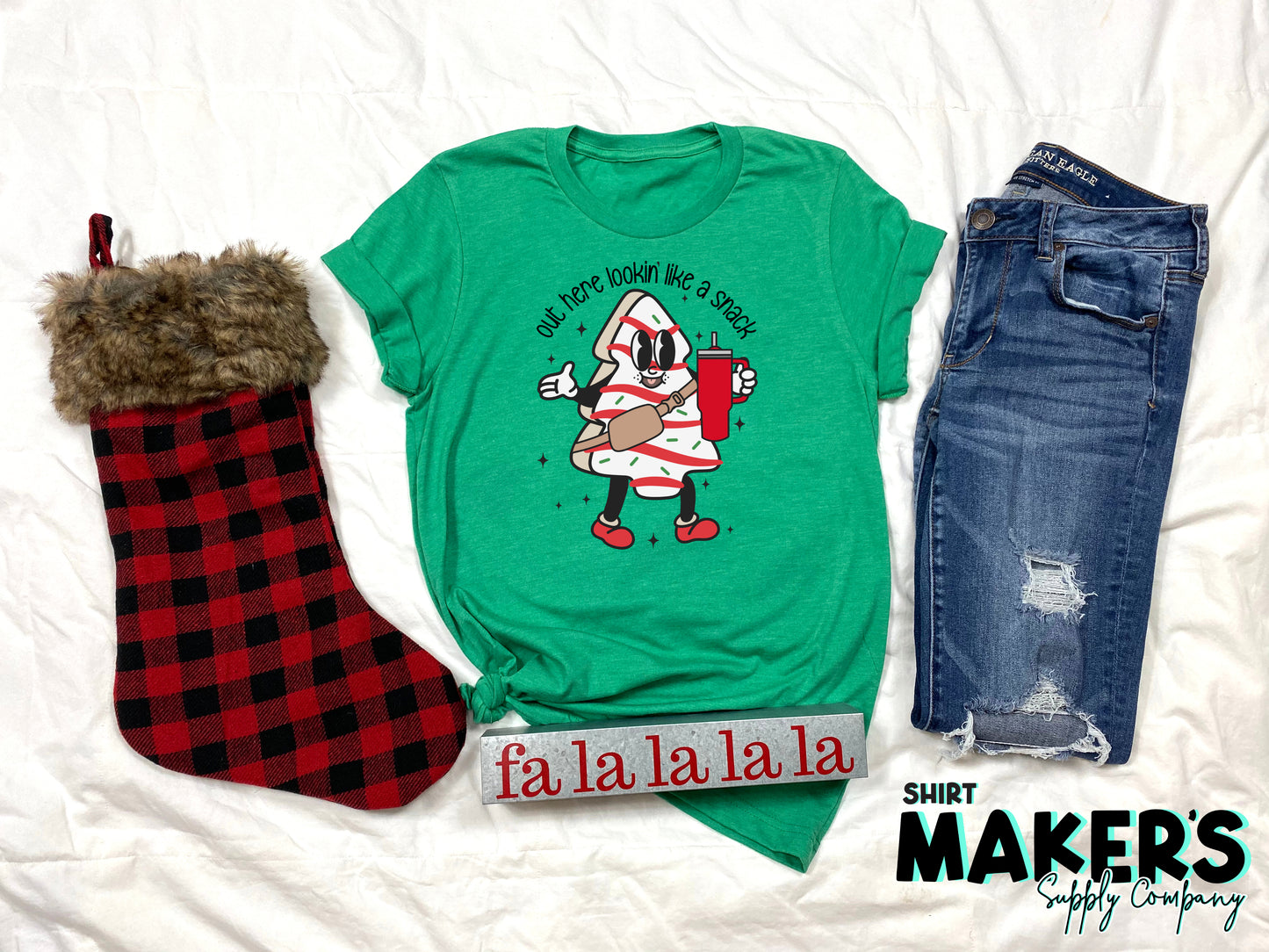 Out Here Lookin' Like a Snack Christmas Tree Cake Screen Print Transfer