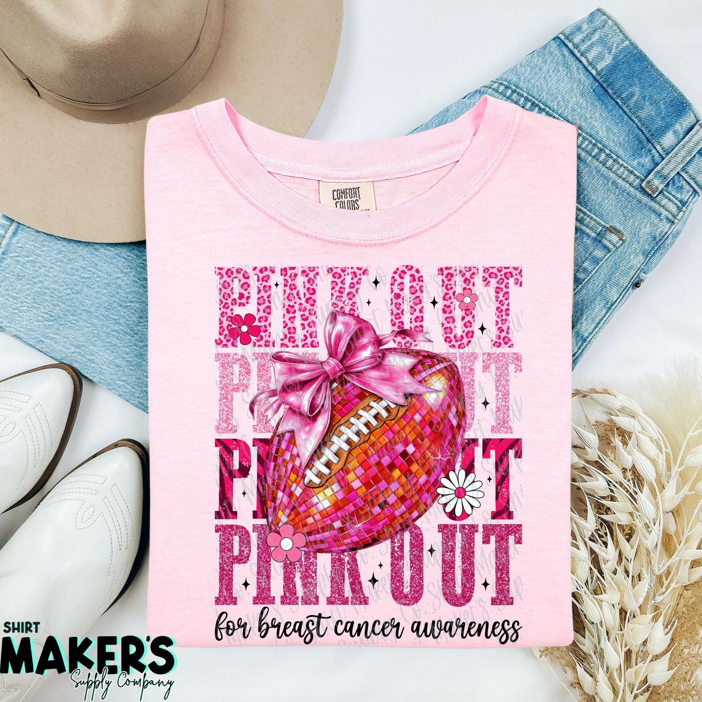 Pink Out Disco Football DTF or Sublimation Transfer