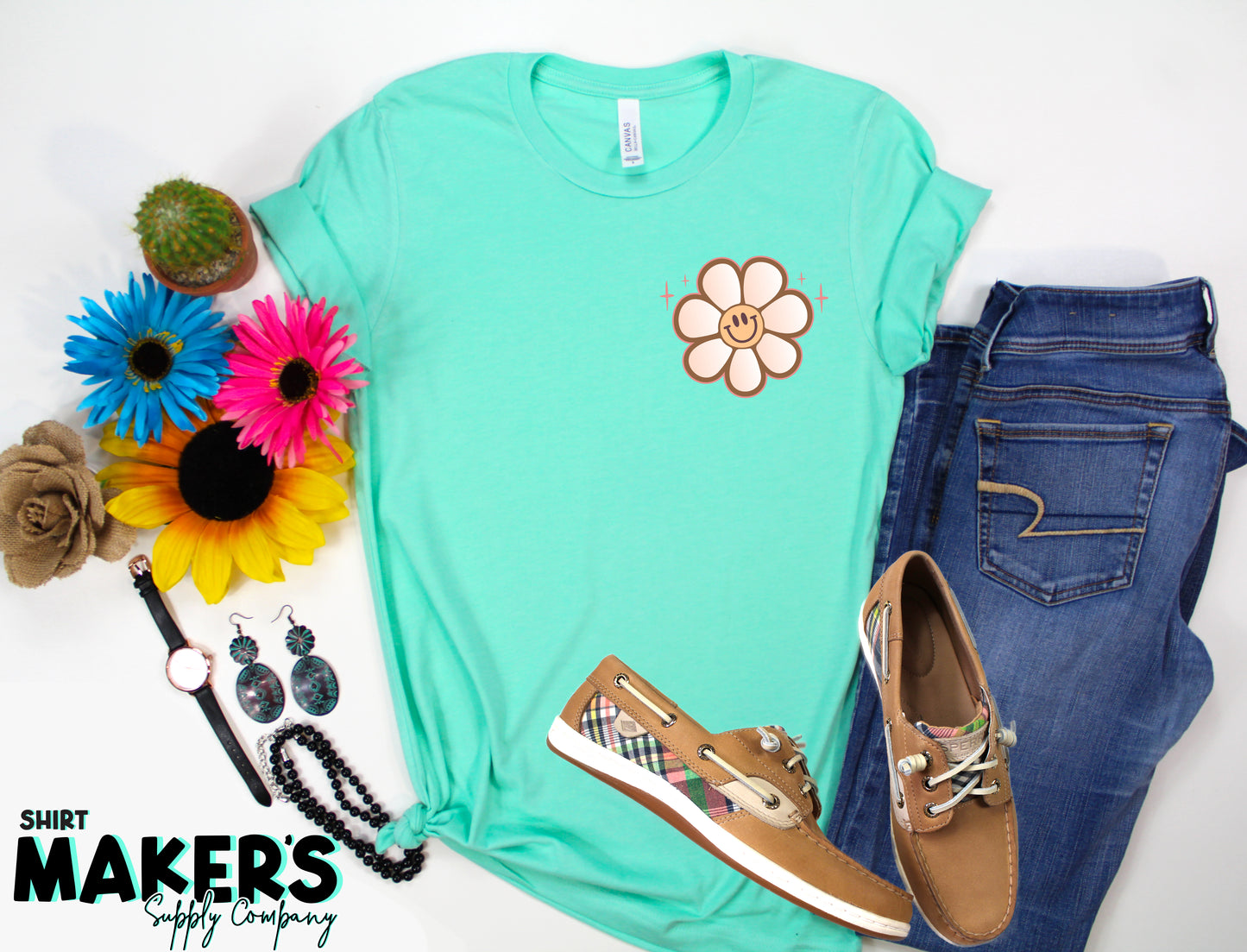 Flower Retro Smile Pocket Screen Print Transfer