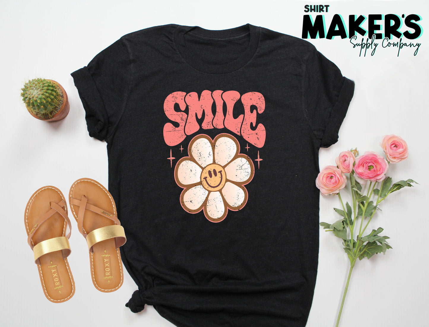 Smile Retro Flower Screen Print Transfer