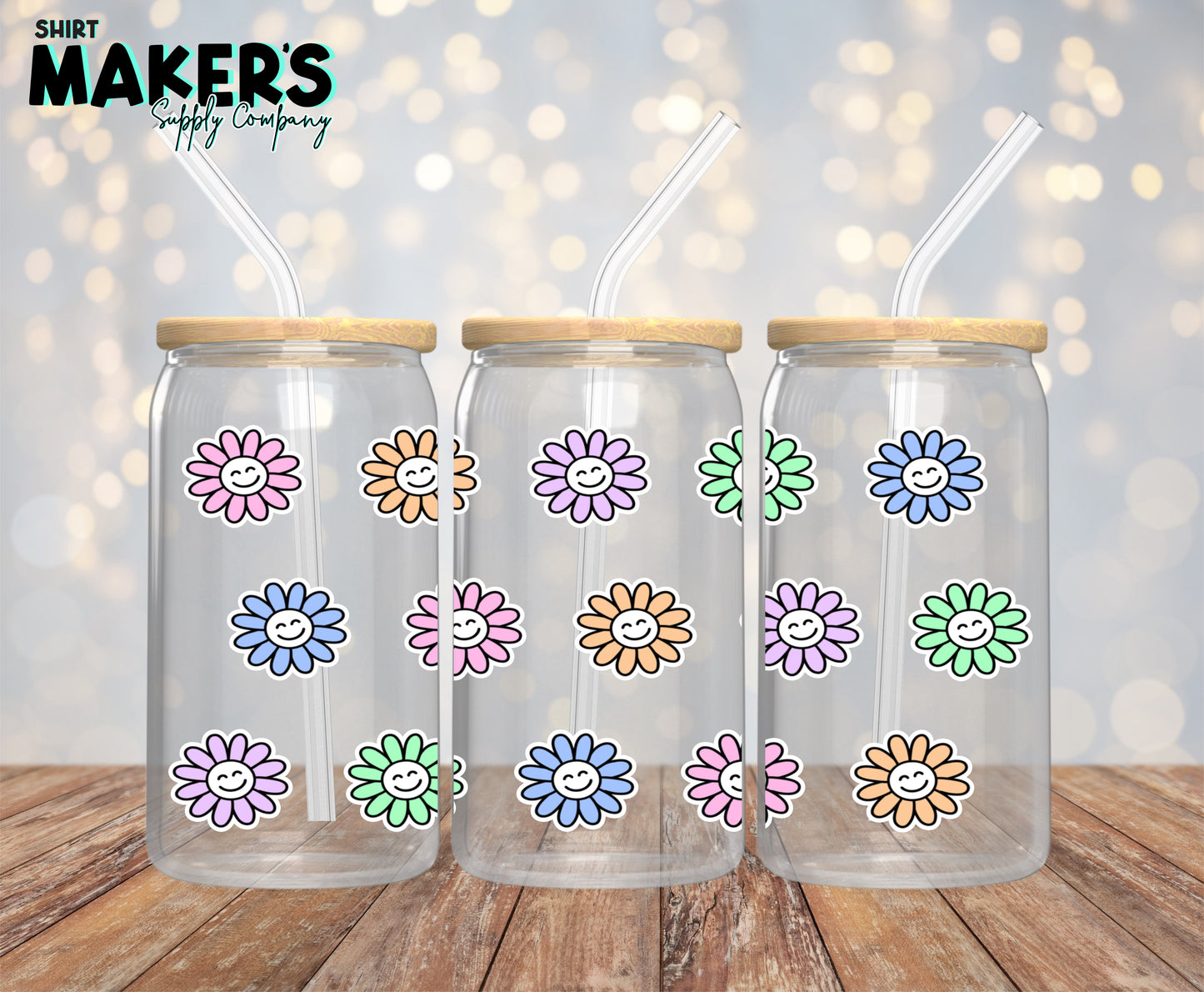 Smiley Flowers 16 oz. or 40oz. Tumbler Wrap