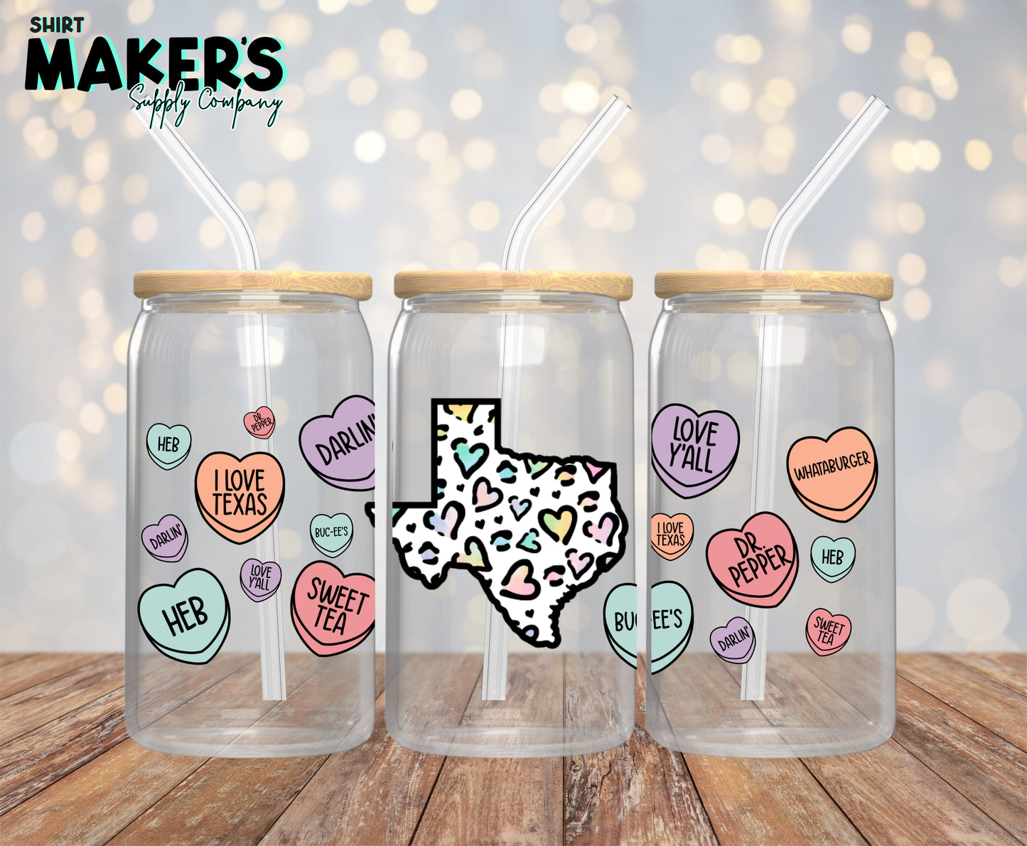 Texas Hearts 16 oz. or 40oz. Tumbler Wrap