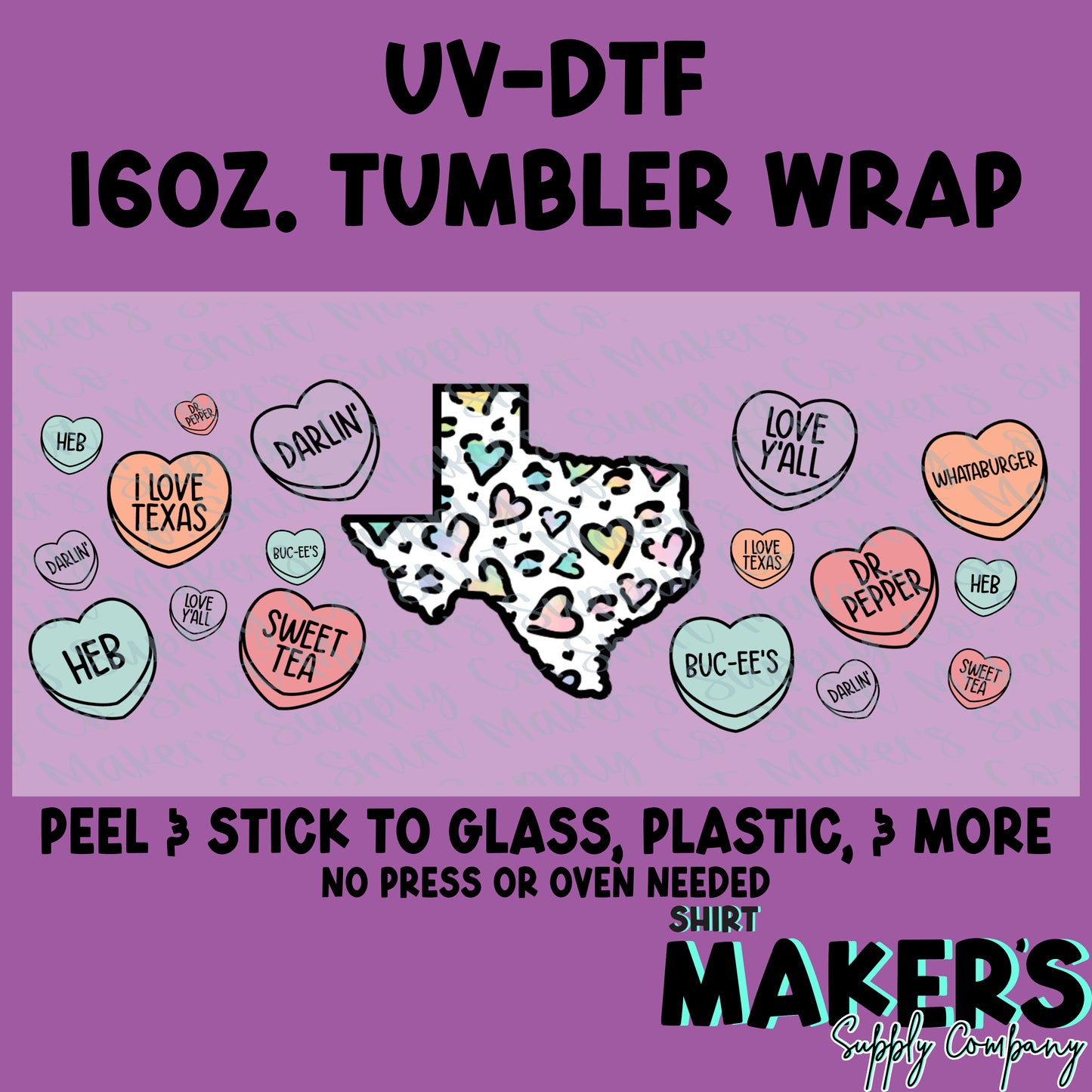 16oz. UV-DTF Texas Hearts Tumbler Wrap
