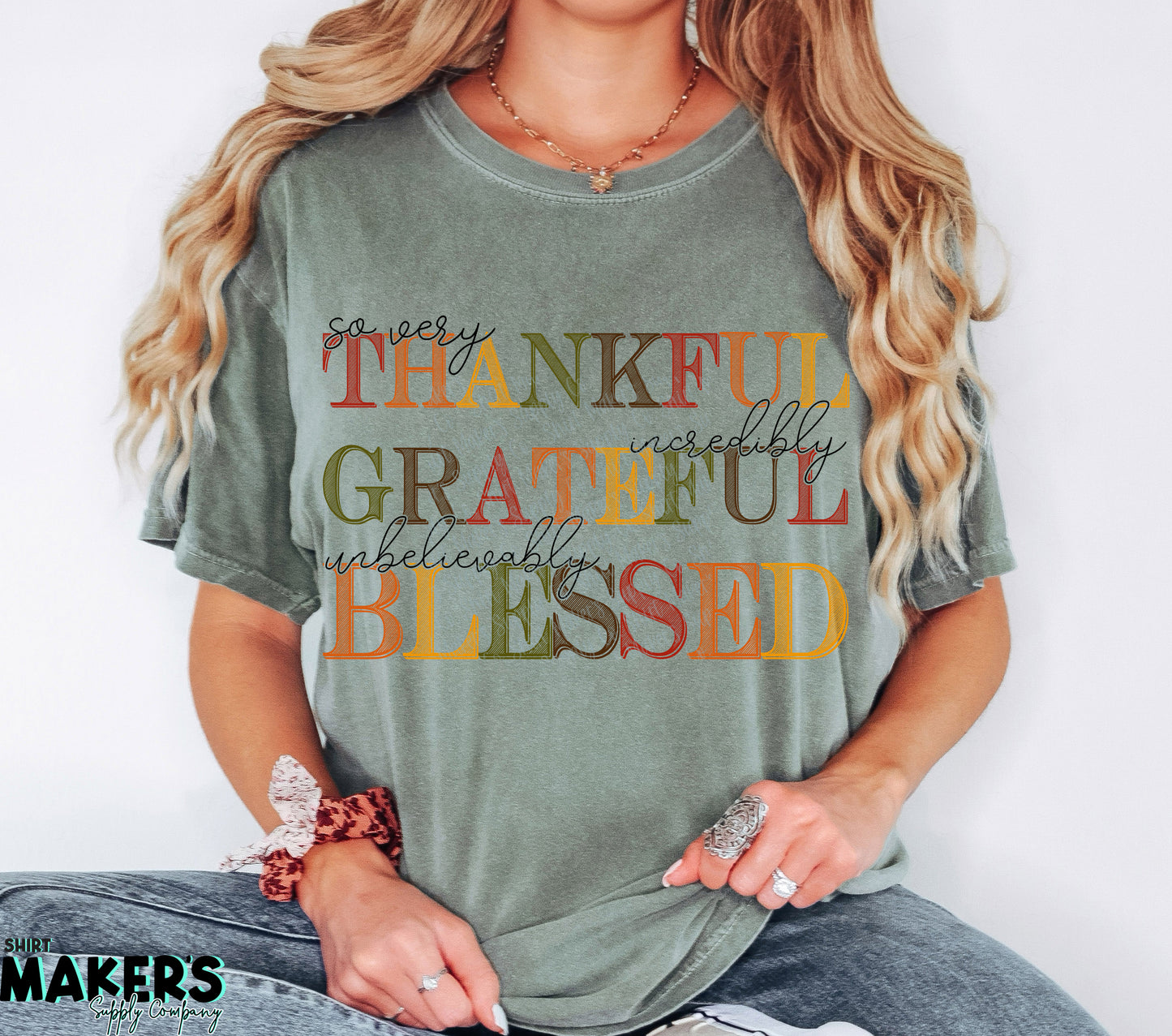 Thankful Grateful Blessed Thanksgiving DTF or Sublimation Transfer