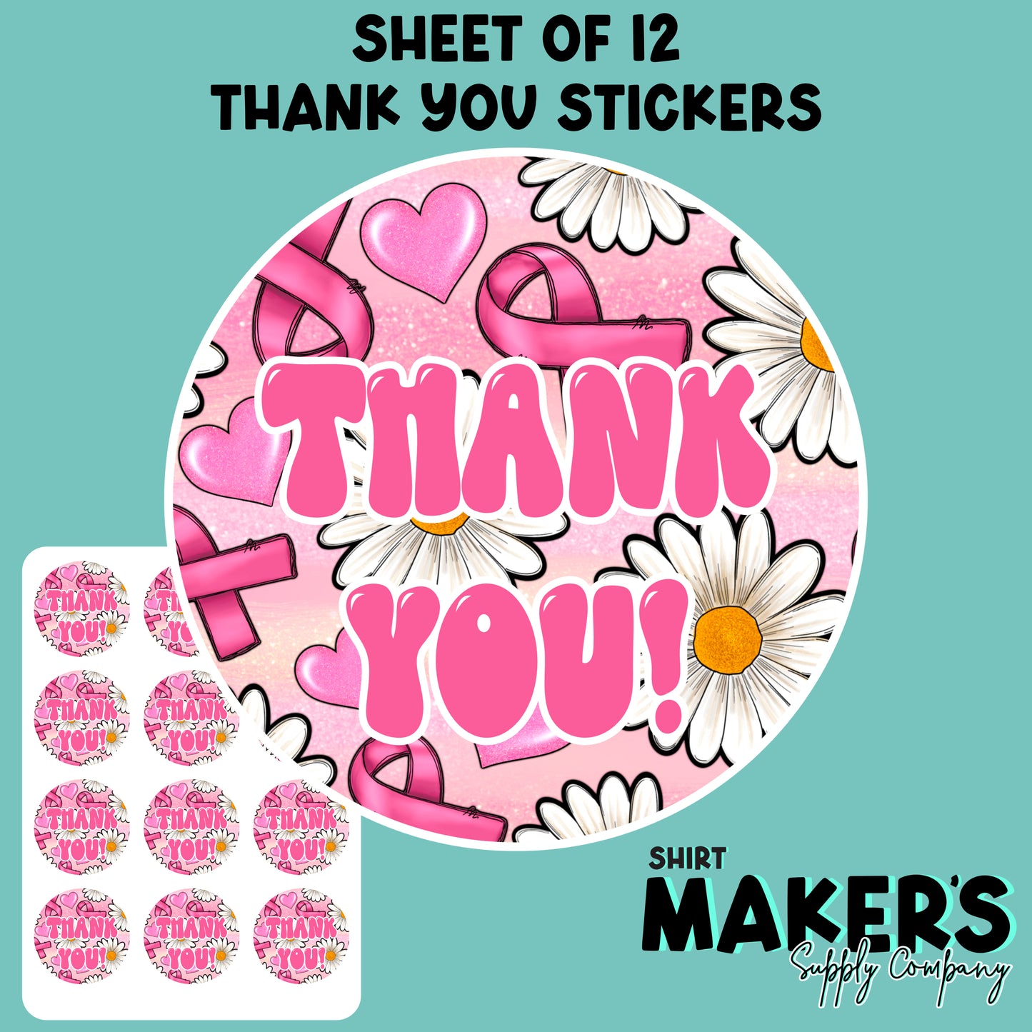 Breast Cancer Awareness Thank You Stickers Sheet of 12