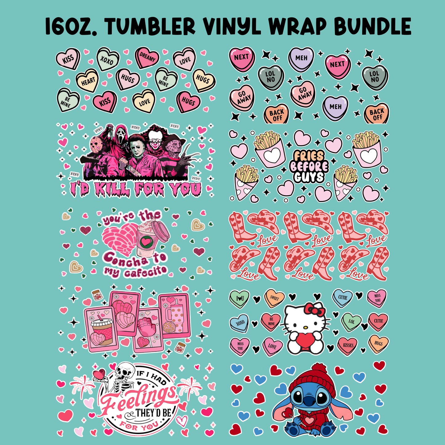 Valentines 16 oz. or 40oz. Tumbler Wrap Gang Sheet