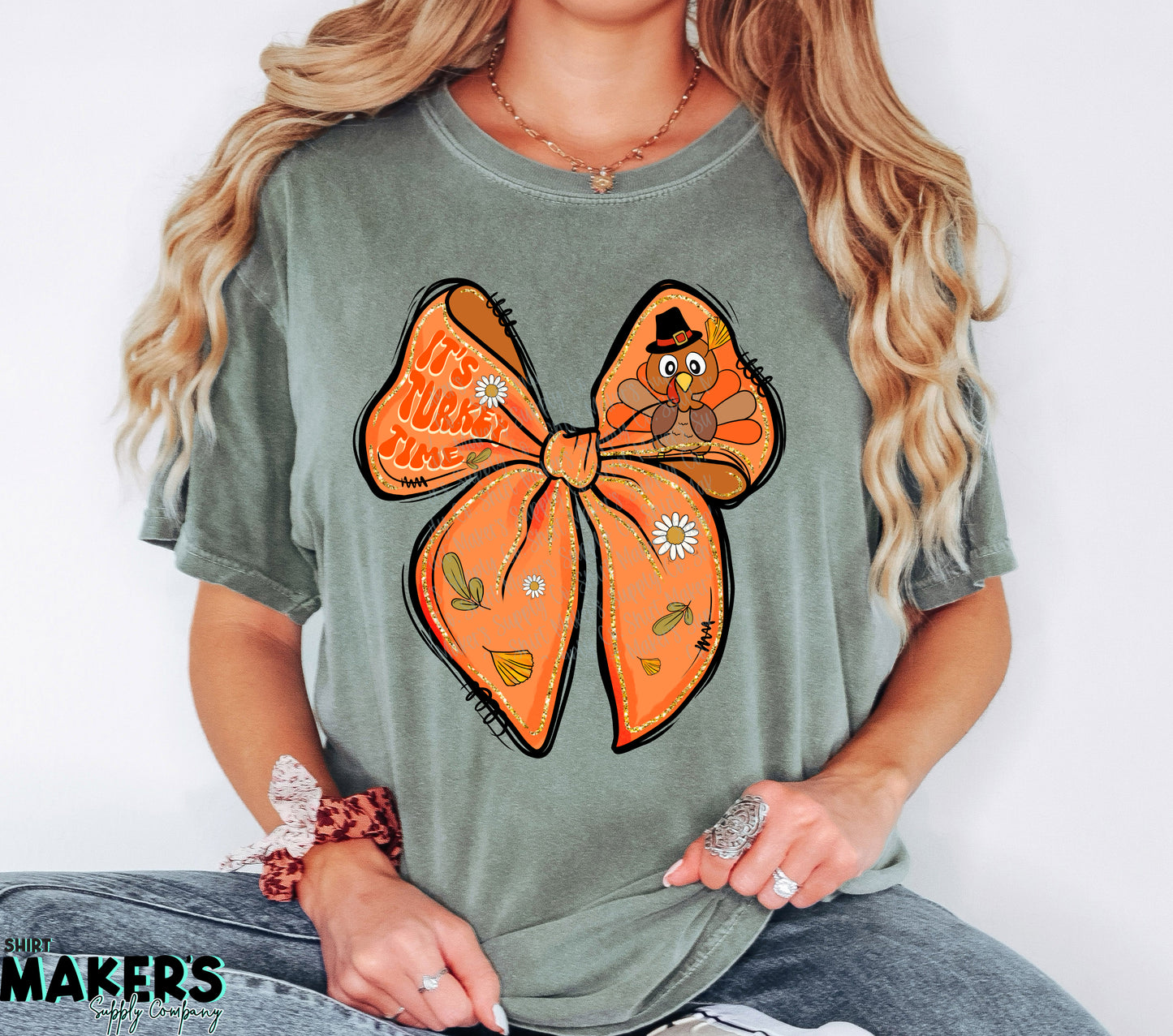 Turkey Time Bow Thanksgiving DTF or Sublimation Transfer