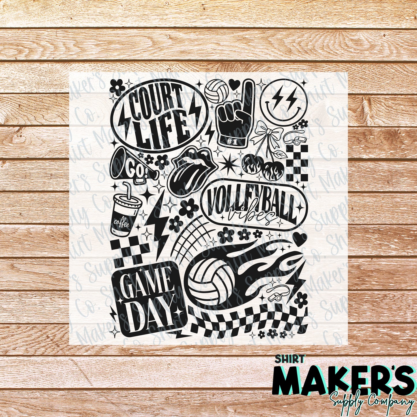 Volleyball Vintage Collage Black DTF or Sublimation Transfer