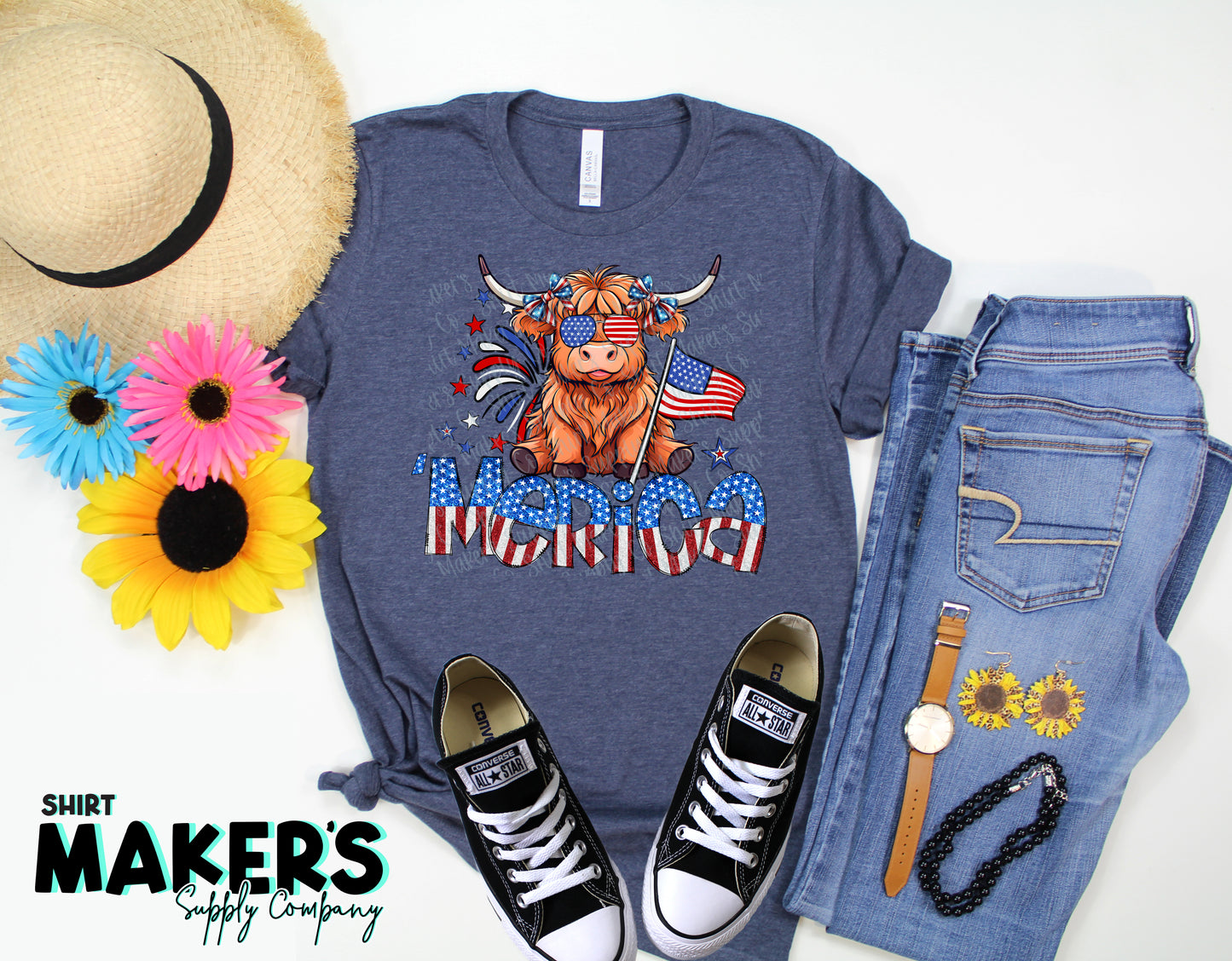 Merica Highland Cow DTF or Sublimation Transfer