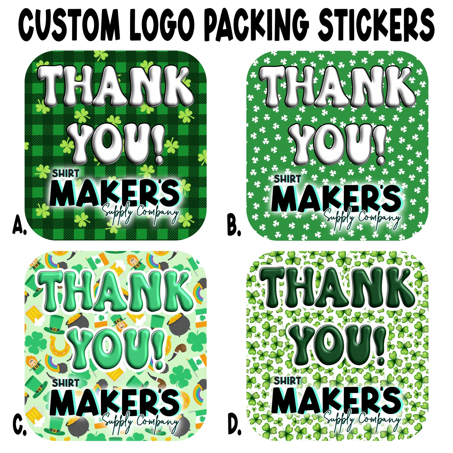 St. Patrick's Day Thank You Custom Logo Stickers Sheet of 48