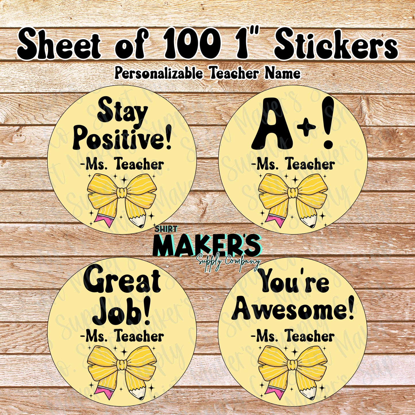 100 1" Personalized Teacher Stickers