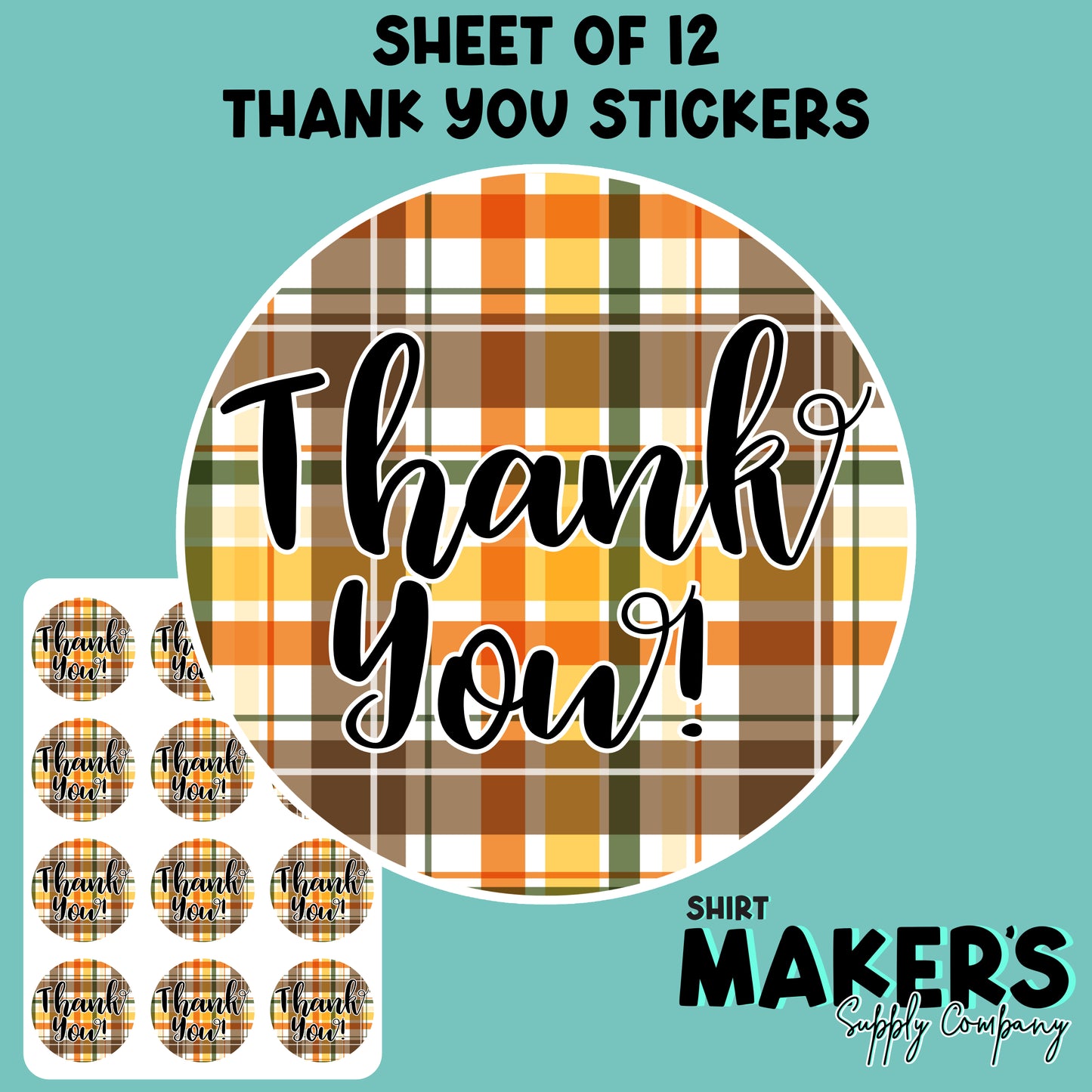 Fall Thank You Stickers Sheet of 12