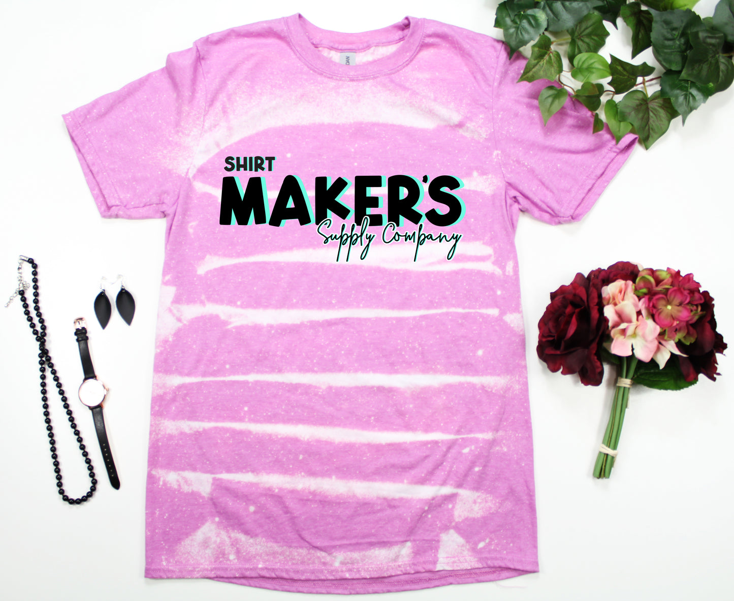 Gildan Heather Radiant Orchid Lined Pattern Bleached Mockup