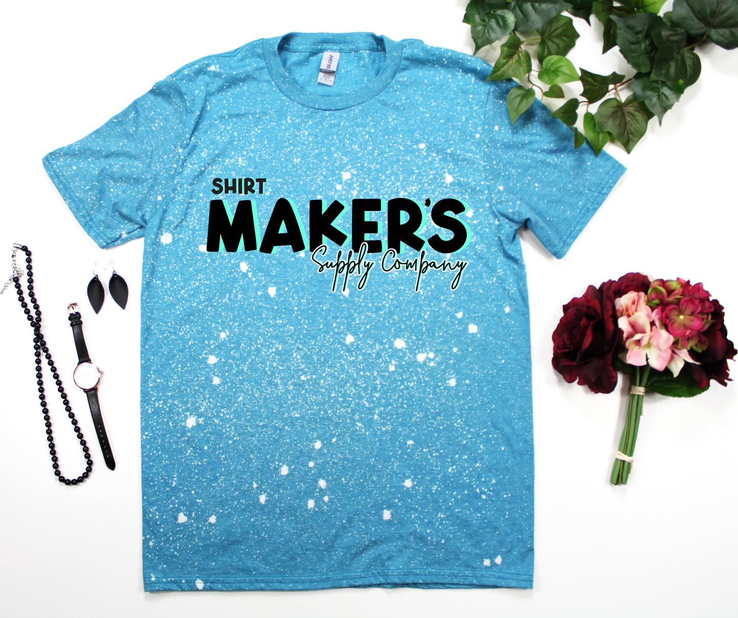 Gildan Heather Galapagos Blue Droplet Bleached Mockup