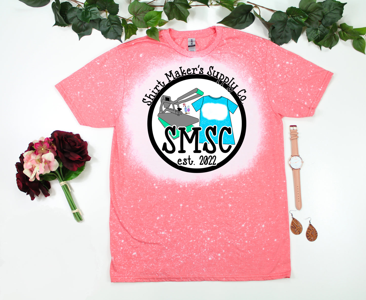 Gildan Heather Coral Silk Bleached Mockup