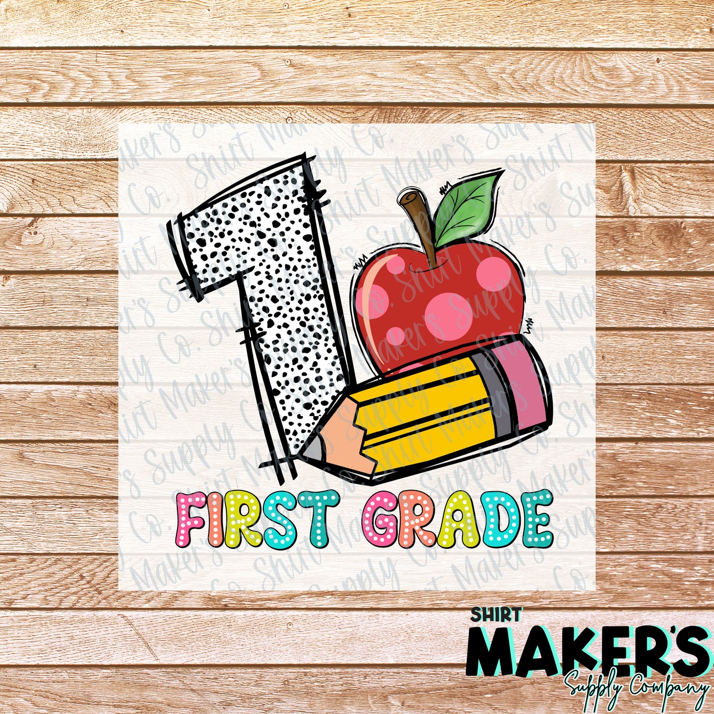 1st Grade Pencil & Apple DTF or Sublimation Transfer