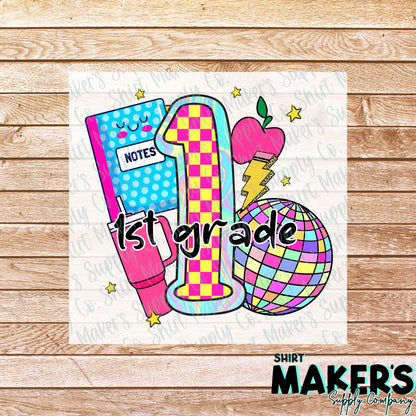 1st Grade Disco DTF Transfer - or- Hat Patch, Acrylic, Magnet, or Keychain
