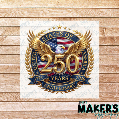 Eagle 250 Years USA DTF or UV-DTF Transfer - or- Hat Patch, Acrylic, Magnet, or Keychain