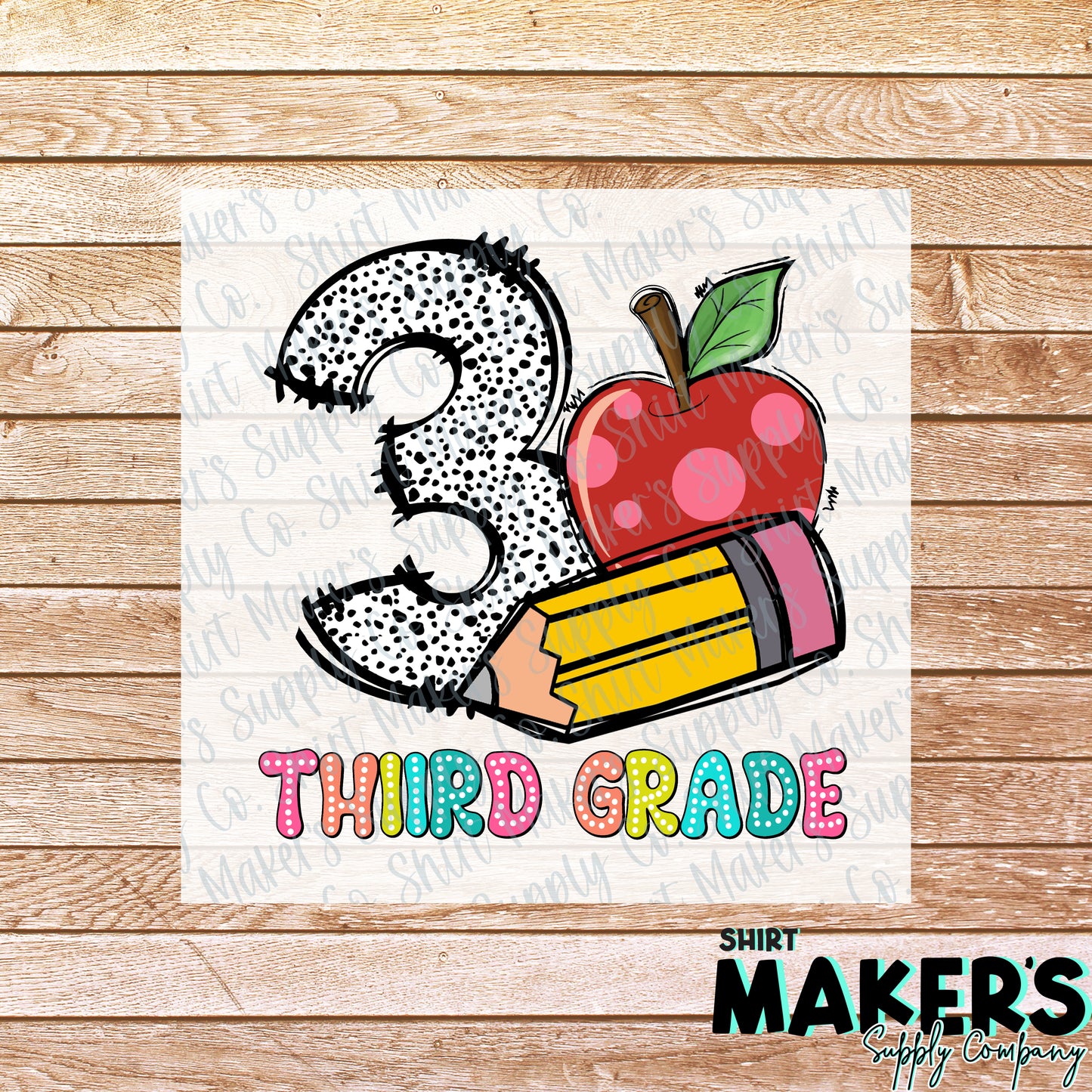 3rd Grade Pencil & Apple DTF or Sublimation Transfer