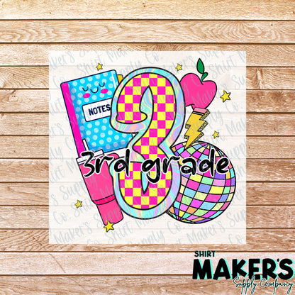 3rd Grade Disco DTF Transfer - or- Hat Patch, Acrylic, Magnet, or Keychain