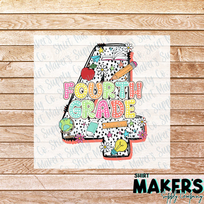4th Grade Number DTF Transfer - or- Hat Patch, Acrylic, Magnet, or Keychain