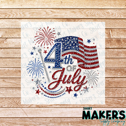 4th of July Faux Rhinestone DTF or UV-DTF Transfer - or- Hat Patch, Acrylic, Magnet, or Keychain