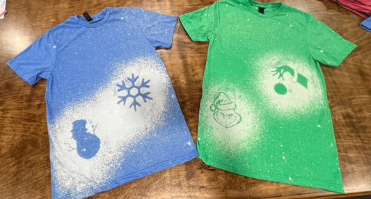 Christmas Stencil Blank Bleached Shirts - Ready to Ship